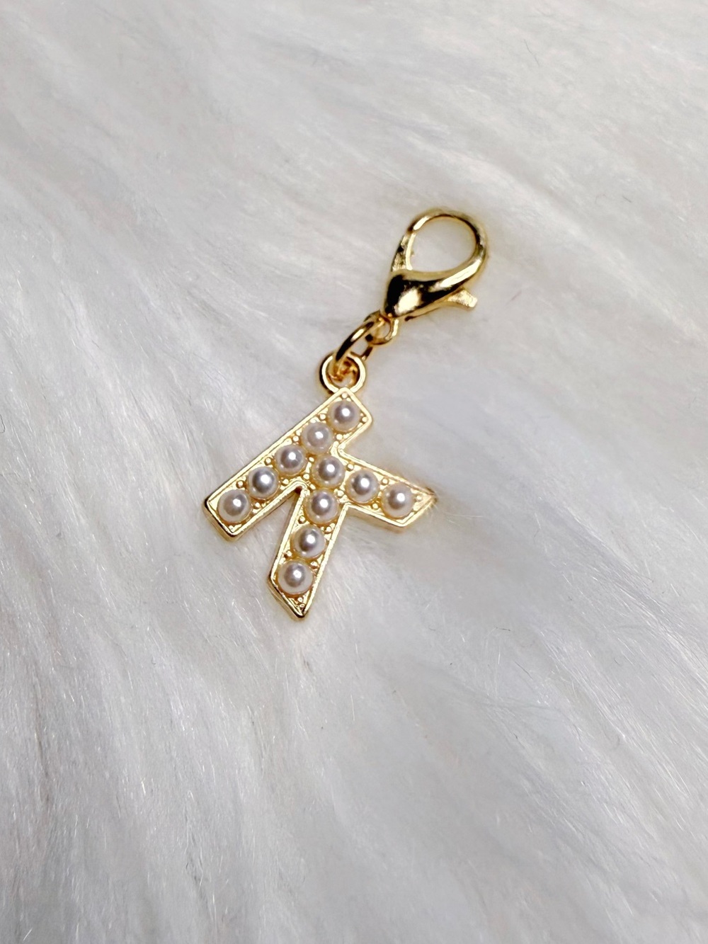 Gold Initial 'K' Charm with Pearl Accents